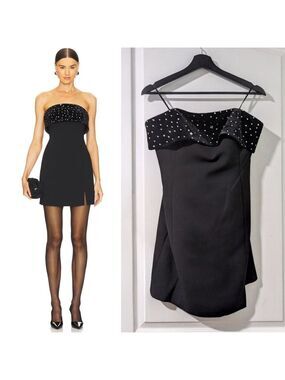 Milly | Indy Strapless Velvet Crystal Embellished Dress In Black